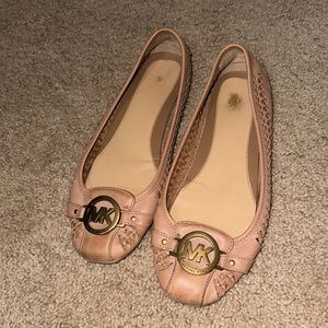 Michael KORS FULTON MOC DISTRESSED KHAKI WOVEN LOGO MOCCASINS